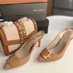 Calvin Klein Leather Slingbacks Heels Pump. 6M. Classic Color Caramel.